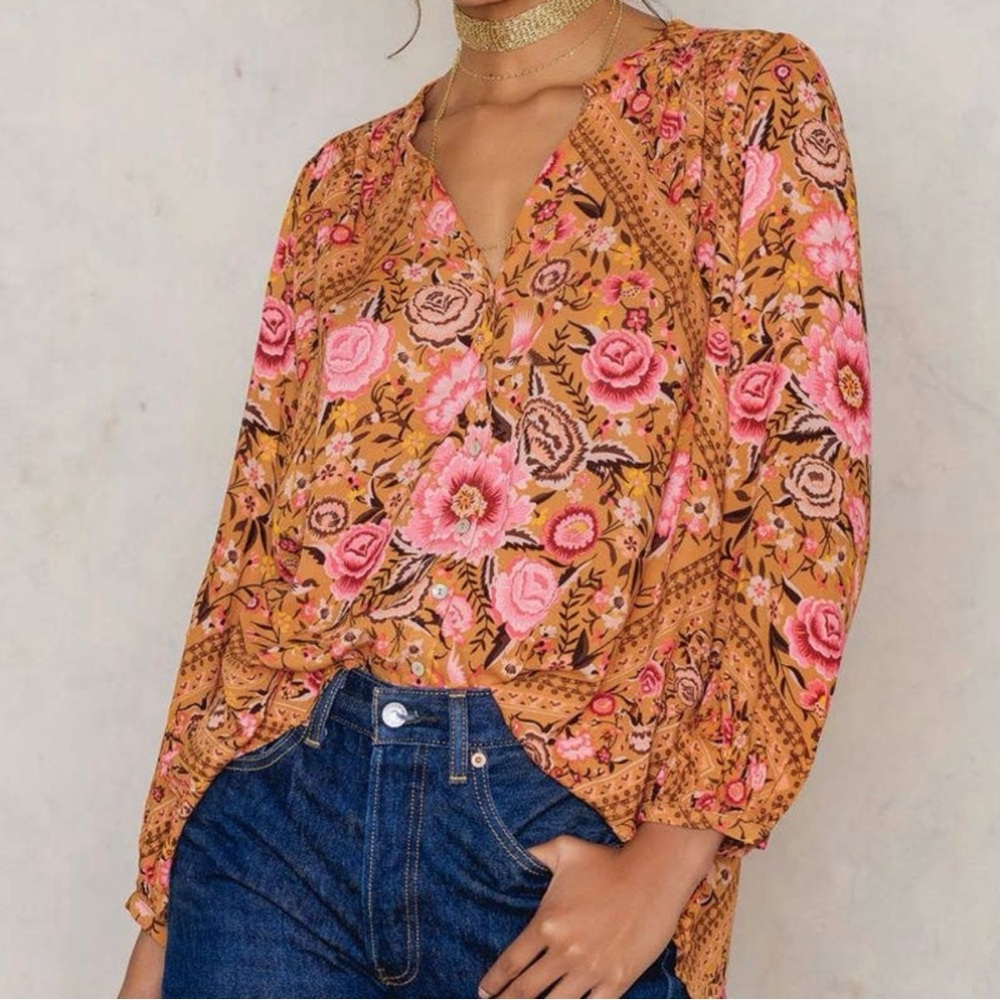 Spell Babushka Blouse in Amber - M